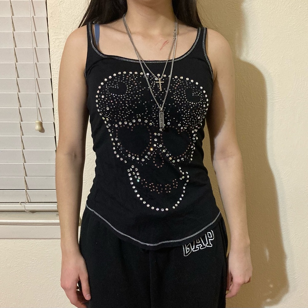 Black Skull Studded Tank Top